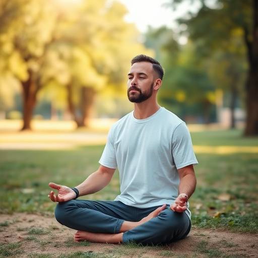Man meditating peacefully outdoors in a park